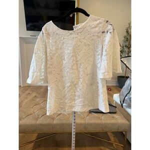 Banana Republic Womens White Floral Lace Flutter Sleeve Blouse Top Ivory Medium